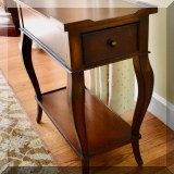 F03. Ethan Allen one-drawer side table. 25”h x 12”w x 22”d 